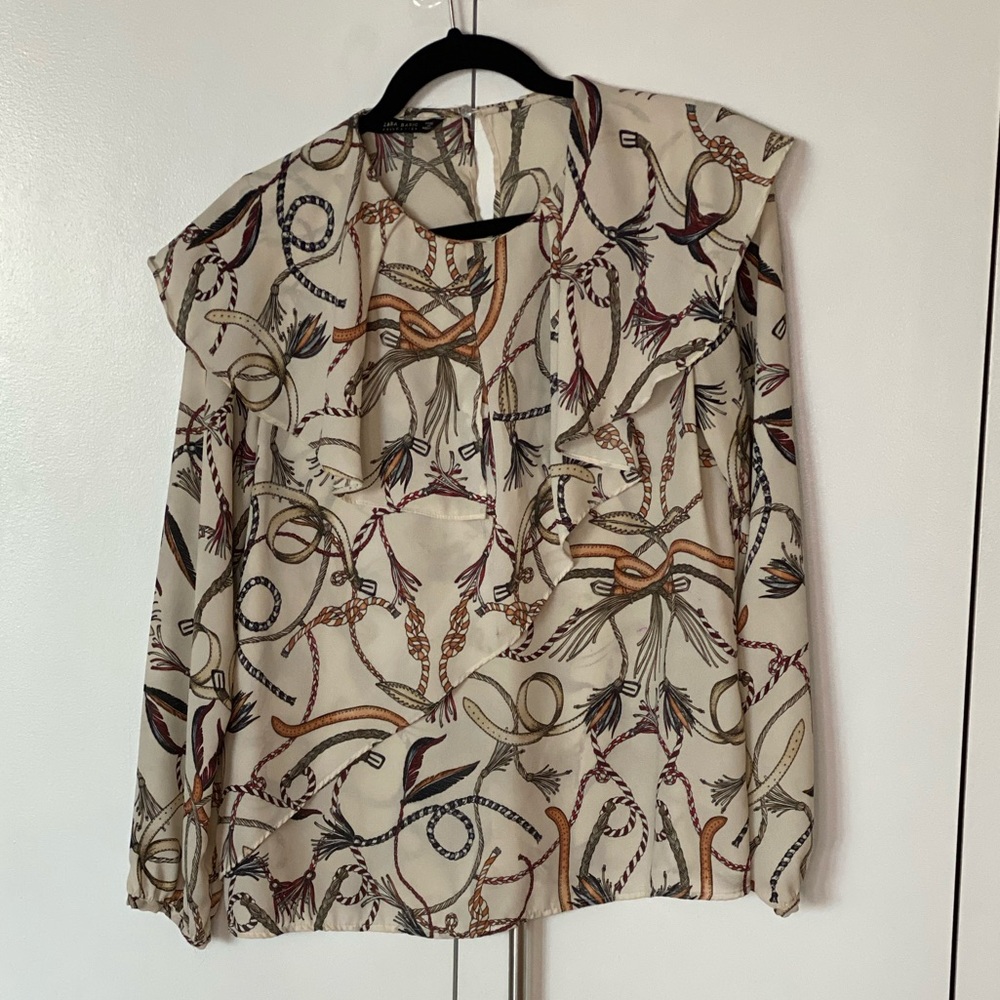 Zara Patterned Blouse with Layered Collar